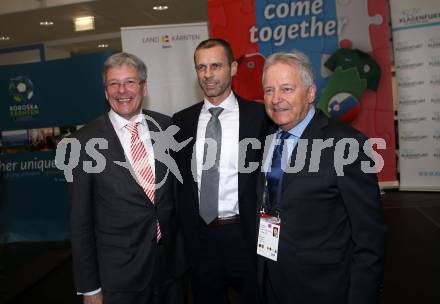 Fussball Laenderspiel. Oesterreich gegen Slowenien.Come together. Sport baut Bruecken. Landeshauptmann Peter Kaiser, UEFA Praesident Aleksander Ceferin, Leo Windtner. Klagenfurt, am 23.3.2018.
Foto: Kuess

---
pressefotos, pressefotografie, kuess, qs, qspictures, sport, bild, bilder, bilddatenbank