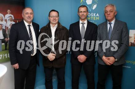 Fussball. Besuch des UEFA Praesidenten Aleksander Ceferin beim SAK.   Radenko Mijatovic, Pasterk Miro, Aleksander Ceferin, Feliks Wieser. Klagenfurt, am 23.3.2018.
Foto: Kuess
---
pressefotos, pressefotografie, kuess, qs, qspictures, sport, bild, bilder, bilddatenbank