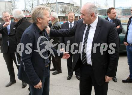 Fussball. Besuch des UEFA Praesidenten Aleksander Ceferin beim SAK.   Marjan Velik, Radenko Mijatovic. Klagenfurt, am 23.3.2018.
Foto: Kuess
---
pressefotos, pressefotografie, kuess, qs, qspictures, sport, bild, bilder, bilddatenbank