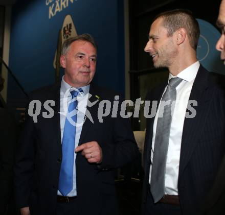 Fussball Laenderspiel. Oesterreich gegen Slowenien.Come together. Sport baut Bruecken.  Joze Prelogar, Aleksander Ceferin (UEFA Praesident), . Klagenfurt, am 23.3.2018.
Foto: Kuess

---
pressefotos, pressefotografie, kuess, qs, qspictures, sport, bild, bilder, bilddatenbank