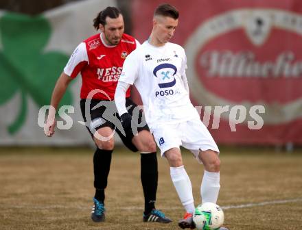 Fussball Kaerntner Liga. SAK gegen Spittal. Jurinic Andrej (SAK), Daniel Trupp (Spittal). Klagenfurt, am 23.3.2018.
Foto: Kuess
---
pressefotos, pressefotografie, kuess, qs, qspictures, sport, bild, bilder, bilddatenbank
