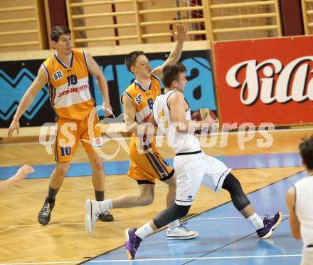 Basketball 2. Bundesliga. Playdown. 2. Runde. Woerthersee Piraten gegen BBU Salzburg. Elvis Keric (Piraten), Guillermo Sanchez,  Lukas Reichle (Salzburg). Klagenfurt, am 24.3.2018.
Foto: Kuess
---
pressefotos, pressefotografie, kuess, qs, qspictures, sport, bild, bilder, bilddatenbank