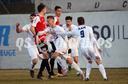 Fussball Kaerntner Liga. SAK gegen Spittal. Torjubel Jurinic Andrej (SAK). Klagenfurt, am 23.3.2018.
Foto: Kuess
---
pressefotos, pressefotografie, kuess, qs, qspictures, sport, bild, bilder, bilddatenbank