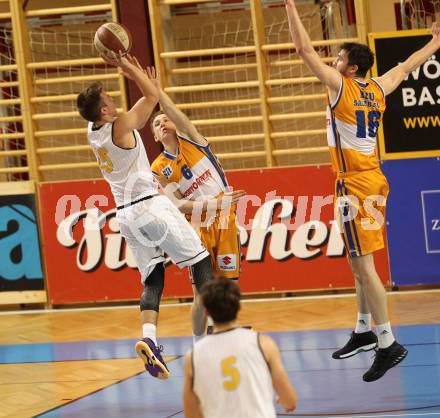 Basketball 2. Bundesliga. Playdown. 2. Runde. Woerthersee Piraten gegen BBU Salzburg. Elvis Keric (Piraten), Lukas Reichle, Lorenz Rattey (Salzburg). Klagenfurt, am 24.3.2018.
Foto: Kuess
---
pressefotos, pressefotografie, kuess, qs, qspictures, sport, bild, bilder, bilddatenbank