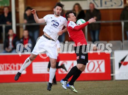 Fussball Kaerntner Liga. SAK gegen Spittal. Patrick Lausegger (SAK), Arnes Besic (Spittal). Klagenfurt, am 23.3.2018.
Foto: Kuess
---
pressefotos, pressefotografie, kuess, qs, qspictures, sport, bild, bilder, bilddatenbank