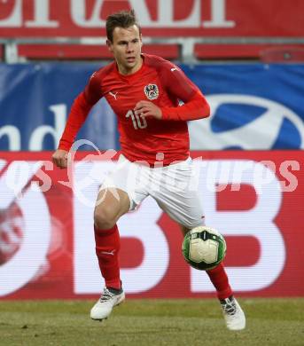 Fussball Laenderspiel. Oesterreich gegen Slowenien.Come together. Sport baut Bruecken. Louis Schaub  (Oesterreich). Klagenfurt, am 23.3.2018.
Foto: Kuess

---
pressefotos, pressefotografie, kuess, qs, qspictures, sport, bild, bilder, bilddatenbank
