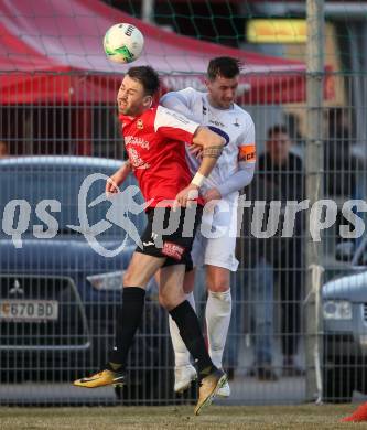 Fussball Kaerntner Liga. SAK gegen Spittal. Darjan Aleksic,  (SAK), Dejan Kecanovic (Spittal). Klagenfurt, am 23.3.2018.
Foto: Kuess
---
pressefotos, pressefotografie, kuess, qs, qspictures, sport, bild, bilder, bilddatenbank