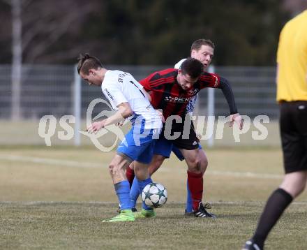 Fussball. Kaerntner Liga. Kraig gegen St. Jakob/Ros.. Georg Pirker, Christian Salbrechter (Kraig),  Harald Ottowitz (St. Jakob). Kraig, 31.3.2018.
Foto: Kuess
---
pressefotos, pressefotografie, kuess, qs, qspictures, sport, bild, bilder, bilddatenbank