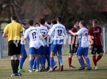 Fussball. Kaerntner Liga. Kraig gegen St. Jakob/Ros.. Torjubel (Kraig). Kraig, 31.3.2018.
Foto: Kuess
---
pressefotos, pressefotografie, kuess, qs, qspictures, sport, bild, bilder, bilddatenbank