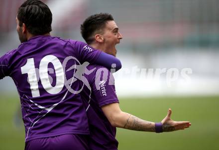 Fussball. Regionalliga. SK Austria Klagenfurt gegen Union Raiffeisen Gurten. Torjubel Tadej Zagar-Knez, Sandro Zakany (SK Austria Klagenfurt). Klagenfurt, 31.3.2018.
Foto: Kuess
---
pressefotos, pressefotografie, kuess, qs, qspictures, sport, bild, bilder, bilddatenbank