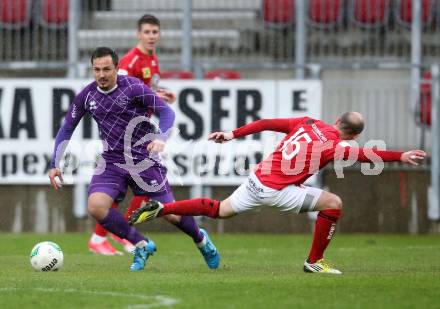 Fussball. Regionalliga. SK Austria Klagenfurt gegen Union Raiffeisen Gurten. Vahid Muharemovic,  (SK Austria Klagenfurt),  Zoltan Toth (Union Raiffeisen Gurten). Klagenfurt, 31.3.2018.
Foto: Kuess
---
pressefotos, pressefotografie, kuess, qs, qspictures, sport, bild, bilder, bilddatenbank