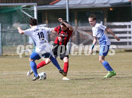 Fussball. Kaerntner Liga. Kraig gegen St. Jakob/Ros.. Leonard Ibrahimi, Georg Pirker (Kraig), Alexander Stroj (St. Jakob). Kraig, 31.3.2018.
Foto: Kuess
---
pressefotos, pressefotografie, kuess, qs, qspictures, sport, bild, bilder, bilddatenbank