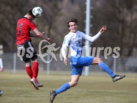 Fussball. Kaerntner Liga. Kraig gegen St. Jakob/Ros.. Moritz Johannes Kirbach (Kraig),  Wolfgang Michael Sereinig  (St. Jakob). Kraig, 31.3.2018.
Foto: Kuess
---
pressefotos, pressefotografie, kuess, qs, qspictures, sport, bild, bilder, bilddatenbank