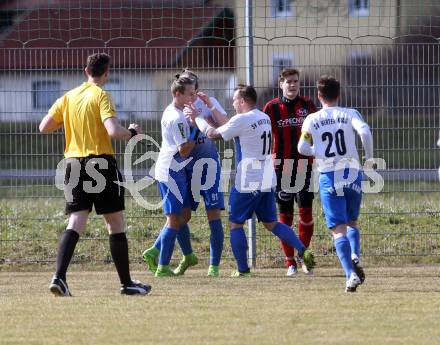 Fussball. Kaerntner Liga. Kraig gegen St. Jakob/Ros.. Torjubel  (Kraig). Kraig, 31.3.2018.
Foto: Kuess
---
pressefotos, pressefotografie, kuess, qs, qspictures, sport, bild, bilder, bilddatenbank