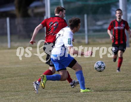 Fussball. Kaerntner Liga. Kraig gegen St. Jakob/Ros.. Alexander Johannes Kampitsch (Kraig),  Thomas Ogradnig (St. Jakob). Kraig, 31.3.2018.
Foto: Kuess
---
pressefotos, pressefotografie, kuess, qs, qspictures, sport, bild, bilder, bilddatenbank