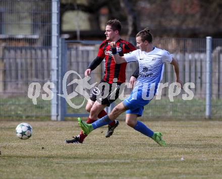 Fussball. Kaerntner Liga. Kraig gegen St. Jakob/Ros.. Georg Pirker (Kraig),  Harald Ottowitz (St. Jakob). Kraig, 31.3.2018.
Foto: Kuess
---
pressefotos, pressefotografie, kuess, qs, qspictures, sport, bild, bilder, bilddatenbank