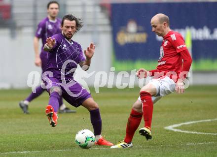 Fussball. Regionalliga. SK Austria Klagenfurt gegen Union Raiffeisen Gurten. Philipp Huetter, (SK Austria Klagenfurt), Zoltan Toth   (Union Raiffeisen Gurten). Klagenfurt, 31.3.2018.
Foto: Kuess
---
pressefotos, pressefotografie, kuess, qs, qspictures, sport, bild, bilder, bilddatenbank