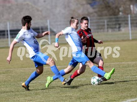 Fussball. Kaerntner Liga. Kraig gegen St. Jakob/Ros.. Christian Groinig, Georg Pirker (Kraig), Harald Ottowitz (St. Jakob). Kraig, 31.3.2018.
Foto: Kuess
---
pressefotos, pressefotografie, kuess, qs, qspictures, sport, bild, bilder, bilddatenbank