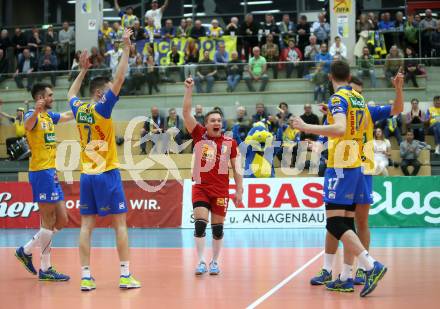 DenizBank AG Volley League Men. Volleyball. SK Posojilnica Aich/Dob gegen SG Union Raiffeisen Waldviertel.  Jubel (Aich/Dob). Bleiburg, am 4.4.2018.
Foto: Kuess
---
pressefotos, pressefotografie, kuess, qs, qspictures, sport, bild, bilder, bilddatenbank