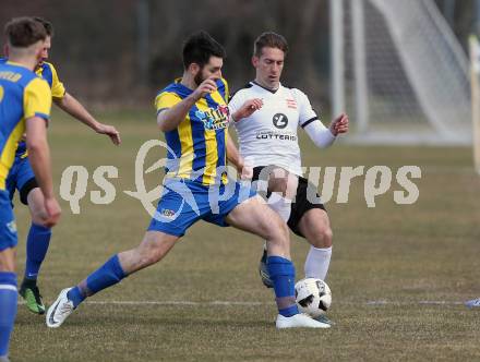 Fussball 2. Klasse A. Lurnfeld gegen Muehldorf. Manuel Wernig,  (Lurnfeld),   Enes Sinanovic (Muehldorf). Moellbruecke, am 1.4.2018.
Foto: Kuess
---
pressefotos, pressefotografie, kuess, qs, qspictures, sport, bild, bilder, bilddatenbank