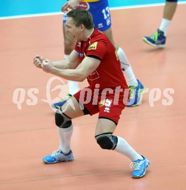 DenizBank AG Volley League Men. Volleyball. SK Posojilnica Aich/Dob gegen SG Union Raiffeisen Waldviertel. Jubel Manuel Steiner (Aich/Dob). Bleiburg, am 4.4.2018.
Foto: Kuess
---
pressefotos, pressefotografie, kuess, qs, qspictures, sport, bild, bilder, bilddatenbank