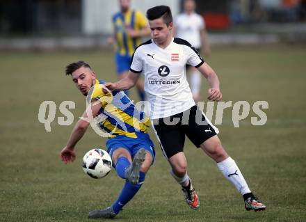 Fussball 2. Klasse A. Lurnfeld gegen Muehldorf. Manuel Morgenstern,  (Lurnfeld), Luca Zedlacher  (Muehldorf). Moellbruecke, am 1.4.2018.
Foto: Kuess
---
pressefotos, pressefotografie, kuess, qs, qspictures, sport, bild, bilder, bilddatenbank