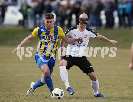 Fussball 2. Klasse A. Lurnfeld gegen Muehldorf. Dominik Walter Haslacher,  (Lurnfeld), Ivan Glavic  (Muehldorf). Moellbruecke, am 1.4.2018.
Foto: Kuess
---
pressefotos, pressefotografie, kuess, qs, qspictures, sport, bild, bilder, bilddatenbank