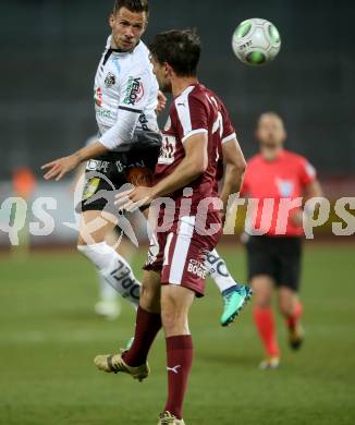 Fussball tipico Bundesliga. RZ Pellets WAC gegen Mattersburg. Daniel Offenbacher,  (WAC), Alejandro Velasco Farinas (Mattersburg). Wolfsberg, am 7.4.2018.
Foto: Kuess

---
pressefotos, pressefotografie, kuess, qs, qspictures, sport, bild, bilder, bilddatenbank