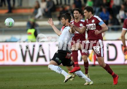 Fussball tipico Bundesliga. RZ Pellets WAC gegen Mattersburg. Mihret Topcagic,  (WAC), Nedejko Malic (Mattersburg). Wolfsberg, am 7.4.2018.
Foto: Kuess

---
pressefotos, pressefotografie, kuess, qs, qspictures, sport, bild, bilder, bilddatenbank