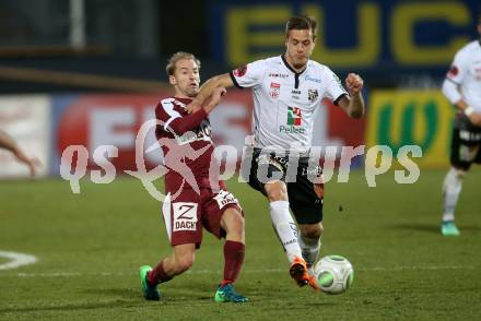 Fussball tipico Bundesliga. RZ Pellets WAC gegen Mattersburg. Sasa Jovanovic,  (WAC), Michael Perlak (Mattersburg). Wolfsberg, am 7.4.2018.
Foto: Kuess

---
pressefotos, pressefotografie, kuess, qs, qspictures, sport, bild, bilder, bilddatenbank