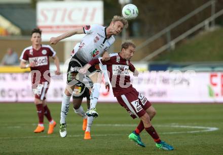 Fussball tipico Bundesliga. RZ Pellets WAC gegen Mattersburg. Christoph Rabitsch,  (WAC), Michael Perlak (Mattersburg). Wolfsberg, am 7.4.2018.
Foto: Kuess

---
pressefotos, pressefotografie, kuess, qs, qspictures, sport, bild, bilder, bilddatenbank