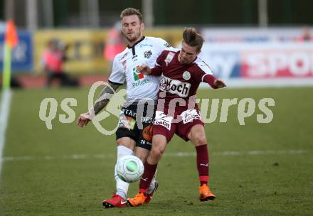 Fussball tipico Bundesliga. RZ Pellets WAC gegen Mattersburg. Michael Sollbauer,  (WAC), Andreas Gruber (Mattersburg). Wolfsberg, am 7.4.2018.
Foto: Kuess

---
pressefotos, pressefotografie, kuess, qs, qspictures, sport, bild, bilder, bilddatenbank