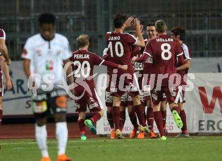 Fussball tipico Bundesliga. RZ Pellets WAC gegen Mattersburg.  Torjubel (Mattersburg). Wolfsberg, am 7.4.2018.
Foto: Kuess

---
pressefotos, pressefotografie, kuess, qs, qspictures, sport, bild, bilder, bilddatenbank