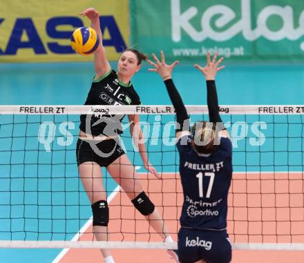 Volleyball. Bundesliga Frauen. Finale. SG Kelag Klagenfurt gegen UVC Holding Graz. Sophie Wallner, (Klagenfurt), Ursula Ehrhart  (Graz). Klagenfurt, am 8.4.2018.
Foto: Kuess
---
pressefotos, pressefotografie, kuess, qs, qspictures, sport, bild, bilder, bilddatenbank