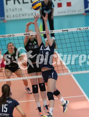 Volleyball. Bundesliga Frauen. Finale. SG Kelag Klagenfurt gegen UVC Holding Graz. Abby Detering (Klagenfurt), Birgit Ebster-Schwarzenberger (Graz). Klagenfurt, am 8.4.2018.
Foto: Kuess
---
pressefotos, pressefotografie, kuess, qs, qspictures, sport, bild, bilder, bilddatenbank