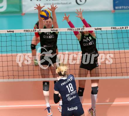 Volleyball. Bundesliga Frauen. Finale. SG Kelag Klagenfurt gegen UVC Holding Graz. Ana Bajic (Klagenfurt), Ursula Ehrhart, Nina Nesimovic (Graz). Klagenfurt, am 8.4.2018.
Foto: Kuess
---
pressefotos, pressefotografie, kuess, qs, qspictures, sport, bild, bilder, bilddatenbank