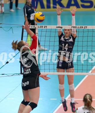 Volleyball. Bundesliga Frauen. Finale. SG Kelag Klagenfurt gegen UVC Holding Graz. Daniela Katz, (Klagenfurt), Julia Radl (Graz). Klagenfurt, am 8.4.2018.
Foto: Kuess
---
pressefotos, pressefotografie, kuess, qs, qspictures, sport, bild, bilder, bilddatenbank