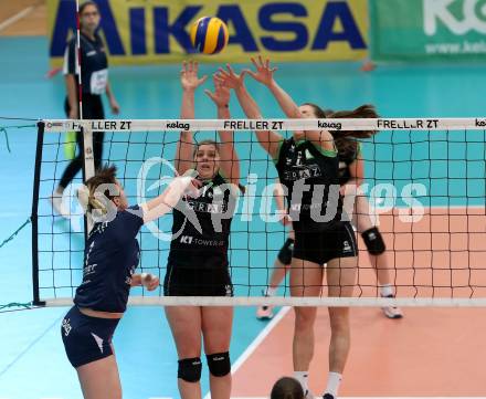 Volleyball. Bundesliga Frauen. Finale. SG Kelag Klagenfurt gegen UVC Holding Graz. Tatjana Rajic (Klagenfurt), Maria Witsch, Eva Dumphart (Graz). Klagenfurt, am 8.4.2018.
Foto: Kuess
---
pressefotos, pressefotografie, kuess, qs, qspictures, sport, bild, bilder, bilddatenbank