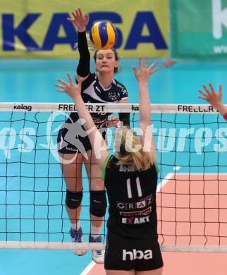 Volleyball. Bundesliga Frauen. Finale. SG Kelag Klagenfurt gegen UVC Holding Graz. Ana Bajic,  (Klagenfurt), Birgit Ebster-Schwarzenberger (Graz). Klagenfurt, am 8.4.2018.
Foto: Kuess
---
pressefotos, pressefotografie, kuess, qs, qspictures, sport, bild, bilder, bilddatenbank