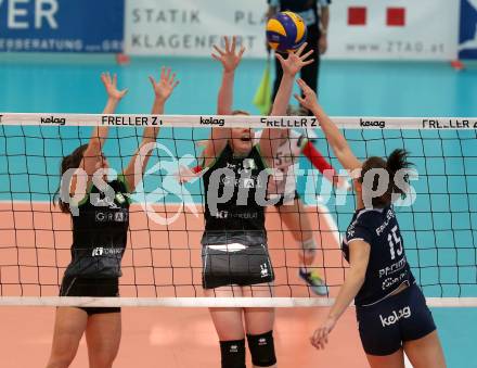 Volleyball. Bundesliga Frauen. Finale. SG Kelag Klagenfurt gegen UVC Holding Graz. Nikolina Bajic (Klagenfurt), Eva Dumphart, Birgit Ebster-Schwarzenberger (Graz). Klagenfurt, am 8.4.2018.
Foto: Kuess
---
pressefotos, pressefotografie, kuess, qs, qspictures, sport, bild, bilder, bilddatenbank
