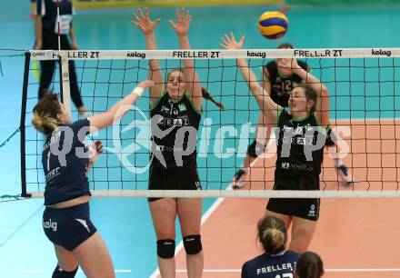Volleyball. Bundesliga Frauen. Finale. SG Kelag Klagenfurt gegen UVC Holding Graz. Tatjana Rajic, (Klagenfurt), Maria Witsch, Eva Dumphart (Graz). Klagenfurt, am 8.4.2018.
Foto: Kuess
---
pressefotos, pressefotografie, kuess, qs, qspictures, sport, bild, bilder, bilddatenbank