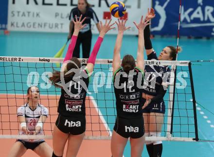 Volleyball. Bundesliga Frauen. Finale. SG Kelag Klagenfurt gegen UVC Holding Graz. Sophie Wallner,  (Klagenfurt), Nina Nesimovic, Ursula Ehrhart (Graz). Klagenfurt, am 8.4.2018.
Foto: Kuess
---
pressefotos, pressefotografie, kuess, qs, qspictures, sport, bild, bilder, bilddatenbank