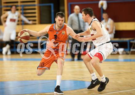 Basketball 2. Bundesliga. Playdown. 4. Runde. Woerthersee Piraten gegen Basket2000 Vienna Warriors. Jan-Arne Apschner,  (Piraten), Aleksandar Trivan (Basket2000 Vienna Warriors). Klagenfurt, am 14.4.2018.
Foto: Kuess
---
pressefotos, pressefotografie, kuess, qs, qspictures, sport, bild, bilder, bilddatenbank