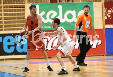 Basketball 2. Bundesliga. Playdown. 4. Runde. Woerthersee Piraten gegen Basket2000 Vienna Warriors. Jan-Arne Apschner, (Piraten), Aleksandar Trivan  (Basket2000 Vienna Warriors). Klagenfurt, am 14.4.2018.
Foto: Kuess
---
pressefotos, pressefotografie, kuess, qs, qspictures, sport, bild, bilder, bilddatenbank