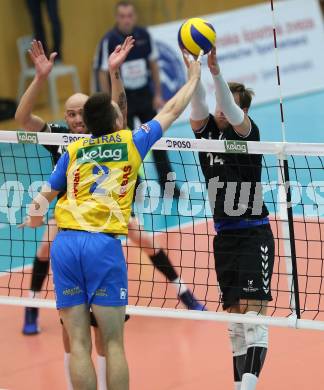 Volleyball Bundesliga Herren. DenitBank AG Volley League Men. SK Posojilnica Aich/Dob gegen SG Union Raiffeisen Waldviertel.  Michal Petras, (Aich/Dob), Joao Oliveira (Waldviertel). Bleiburg, am 15.4.2018.
Foto: Kuess
---
pressefotos, pressefotografie, kuess, qs, qspictures, sport, bild, bilder, bilddatenbank