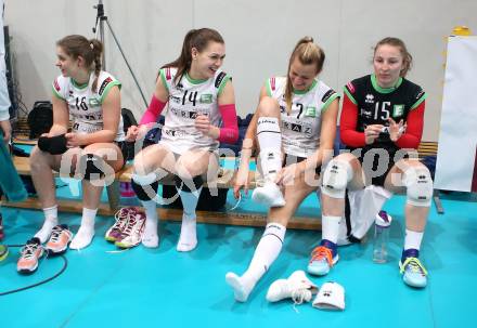 Volleyball. Bundesliga Frauen. Volley League Women. SG Kelag Klagenfurt gegen UVC Holding Graz. Maria Witsch, Nina Nesimovic, Linda Peischl, Anna Oberhauser (Graz). Klagenfurt, am 14.4.2018.
Foto: Kuess
---
pressefotos, pressefotografie, kuess, qs, qspictures, sport, bild, bilder, bilddatenbank