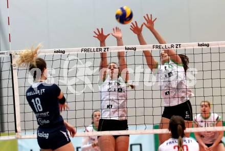 Volleyball. Bundesliga Frauen. Volley League Women. SG Kelag Klagenfurt gegen UVC Holding Graz. Ana Bajic (Klagenfurt), Maria Witsch, Eva Dumphart (Graz). Klagenfurt, am 14.4.2018.
Foto: Kuess
---
pressefotos, pressefotografie, kuess, qs, qspictures, sport, bild, bilder, bilddatenbank