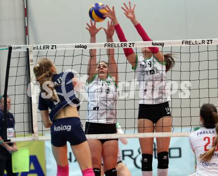 Volleyball. Bundesliga Frauen. Volley League Women. SG Kelag Klagenfurt gegen UVC Holding Graz. Alexandra Epure (Klagenfurt), Julia Witsch, Nina Nesimovic (Graz). Klagenfurt, am 14.4.2018.
Foto: Kuess
---
pressefotos, pressefotografie, kuess, qs, qspictures, sport, bild, bilder, bilddatenbank