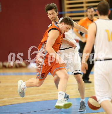 Basketball 2. Bundesliga. Playdown. 4. Runde. Woerthersee Piraten gegen Basket2000 Vienna Warriors. Sebastian Schaal,  (Piraten), Ognjen Drljaca (Basket2000 Vienna Warriors). Klagenfurt, am 14.4.2018.
Foto: Kuess
---
pressefotos, pressefotografie, kuess, qs, qspictures, sport, bild, bilder, bilddatenbank