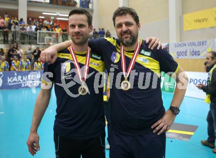 Volleyball Bundesliga Herren. DenitBank AG Volley League Men. SK Posojilnica Aich/Dob gegen SG Union Raiffeisen Waldviertel. Co-Trainer Miha Kosl, Trainer Matjaz Hafner (Meister Aich/Dob). Bleiburg, am 15.4.2018.
Foto: Kuess
---
pressefotos, pressefotografie, kuess, qs, qspictures, sport, bild, bilder, bilddatenbank